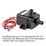 wasserpumpe modellbau Hinweis:----- 1. Dieses Produkt hat keinen Stecker, Produkt Kabellänge 45cm. ----- 2. Düsendurchmesser 8 mm. ----- 3. Die schwarze Stromkabel ist Minuspol/-, die rote Stromkabel ist Pluspol /+. ----- 4. Da die Pumpe keine Filterfunktion hat, verwenden Sie sie bitte in sauberem Wasser ,um Verstopfen-Problem zu vermeiden.