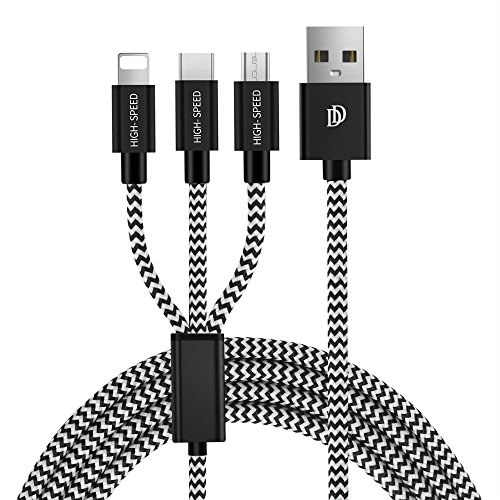 Cavo di ricarica 3 in 1 -Senisttech 1.2M Cavo in intrecciato in nylon ad alta velocitÃ  Micro USB / Lightning / Tipo C per iPhone, iPad, Huawei, HTC, LG, Samsung Galaxy, Sony Xperia e smartphone Android (nero)