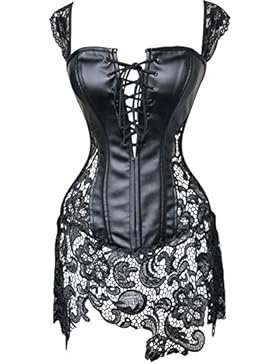 TDOLAH Damen Gothic Kunstleder Korsagenkleid Schwarz Leder corsage Clubwear