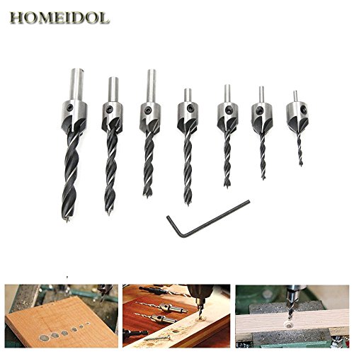 Fortag 8 tlg HSS 5 Flute Senker Bohrer Set Screwdriver Reibahle Holzverarbeitung Countersink Drill Werkzeug 3-10mm