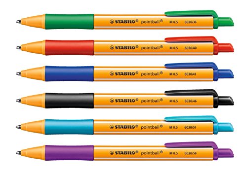 Stabilo Umweltfreundlicher Druck-Kugelschreiber (Pointball, mit 6 verschiedenen Farben) 6er Pack - 3