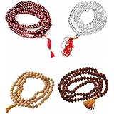 Kriwin Combo of Sandalwood Pooja Jap Malas with Rudraksha/Chandan Scented/Sphatik (Red) -Set of 4