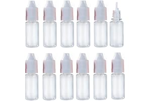 OHEETU 50 Pcs 10ml Clear Plastic Squeezable Dropper Bottles Empty Refillable Eye Liquid Dropping Refueling Vials Sample Packing Storage Holder Container with White Screw Cap And Removable Plug