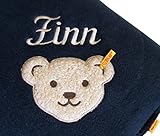 Baby Fleecedecke mit Ihrem Wunsch Namen in der abgebildeten Stickschrift bestickt bestickt marine / dunkelblau 90 cm x 60 cm Steiff Collection - 2