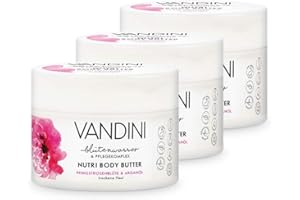 VANDINI Nutri crema corporal nutritiva con flor de peonía y aceite de argán - crema facial y del cuerpo para pieles secas - sin siliconas, parabenos - 3x 200 ml