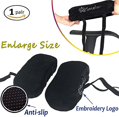 SMELOV Chair Armrest Pads and Memory Foam Elbow Support Arm Pad Cover,Universal Fit for Home or Office Chair (Large Black)