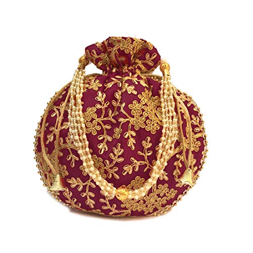 Shubh Shagun Rajasthani Ethnic Women handbag potli Bags (Purple)