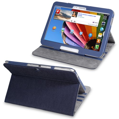 GreatShield VANTAGE Multi-Stand Denim Fabric Material Case w/ Sleep/Wake Function for Samsung Galaxy Tab 3 10.1 GT-P5210 – Dark Blue - 2