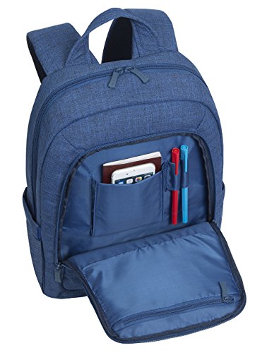 RIVACASE Notebook Rucksack bis 15.6“ – Stilvolle Tasche aus wasserabweisenden Material und extra verstärkten Seiten – Blau - 3