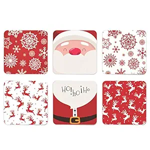 TheYaYaCafe Christmas Gifts Santa Snowflake Reindeer Acrylic Printed Table Coasters for Dining Table - Set of 6