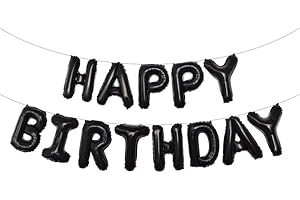 Ponmoo Foil Palloncini Happy Birthday Banner Kit - Nero, Bandiera di Buon Compleanno Palloncini Festa Decorazioni, Festa di Compleanno Scritta Palloncino Happy Birthday per Adulti Bambini