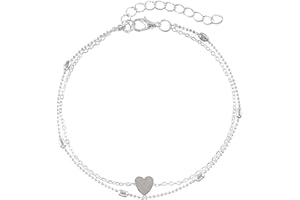 ZORVUJI Cavigliera Donna Argento Acciaio Inossidabile Regolabile Doppio Strato con Ciondolo a Cuore Gioiello Estivo per Donne