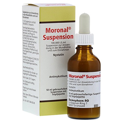 Moronal zur Behandlung von Pilzinfektionen der Haut und Schleimhäute, Antimykotikum, Wirkstoff Nystatin, Spar-Set 2x50ml Suspension
