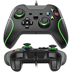Xbox One Mando Controlador de Gamepad Alámbrico con LED Luz para Windos 7/8/10, XBOX ONE, PC, TV Box Android Joystick Joypad con Diseño Ergonómico con Choque de Vibración Doble (Negro)