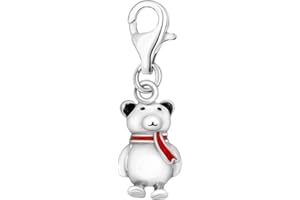 Quiges 925 Sterling Silver Bear Clip On Lobster Clasp Charm Pendant