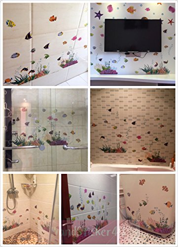 WandSticker4U- Wandtattoo „Unterwasserwelt“ bunt | Effektbild:130x42cm | Meer Fische Aquarium Unterwasser See Ozean | wasserfeste Wandsticker Fliesen Sticker Aufkleber Deko für Kinderzimmer Kinder Badezimmer Bad - 5