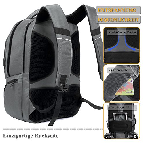 DTBG 15 Zoll Laptop Rucksack mit USB Anschluss / Port Schulrucksack Business Backpack Reisen Campus Rucksack Outdoor Daypack passt 15 – 15,6 Zoll Laptop / Notebook / Computer / Studenten / Damen / Herren, Grau - 4
