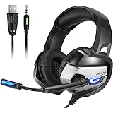 Onikuma PC Gaming Headset for PS4 New XBOX One 3.5mm Wired Over-ear Noise Cancelling Stereo USB LED Headphones with Mic Volume Control for Computer Laptop Mac PlayStation 4
