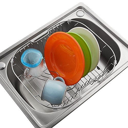 ipegtop Edelstahl über Spüle Dish Trocknen Drainer, Geschirrspüler Korb mit Besteck Tablett und Tropfschale Utensilienhalter Küchenorganisator - 3
