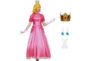 GAUWEAN Princess Peach Costume,Adults Super Brothers Peach Dress Princess Daisy Rosalina Costume for Women