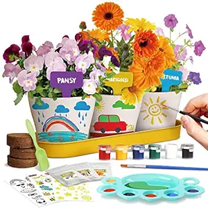 XXTOYS Paint & Plant Flower Growing Kit - Arts & Crafts for Kids - Kids Gardening Gifts for Girls - Crafts for Girls Ages 10-12, STEM Science Project, Grow Cosmos, Zinnia & Marigold Flowers