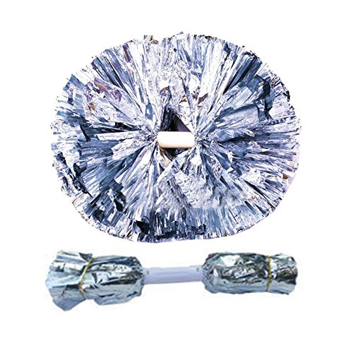 14.96 Inch Team Sports Cheerleading Poms Middle Handle Pompoms 2 PCS-Silver