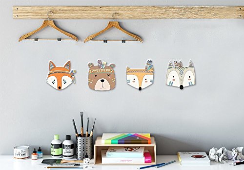 Wanddekoration in 3D für das Kinderzimmer *** NEUHEIT *** 4er-Set mit 3D-Effekt -Süße bunte Indianer Tierköpfe in TOP Qualität auf 10mm starken Platten – MADE IN GERMANY - 7