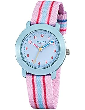 Regent Kinder-Armbanduhr Elegant Analog Textil-Armband rosa blau Quarz-Uhr Ziffernblatt blau URF954