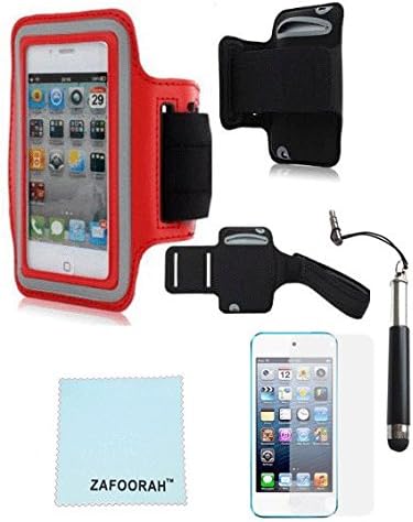 iPod Touch 5th 6th Generation Case, iPod Touch 5/6 Case Genuine ZAFOORAH Armband Case with 3 Bonus items Stylus, Screen Protector, Microfiber Cloth (Red)