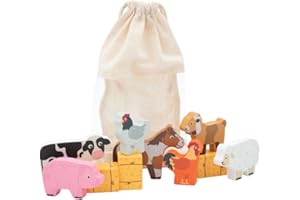 jumini Wooden Home Farm Barn Set – Includes Animals & Farmer | FSC Wood | Montessori-Friendly Toy | Compatible with Other Farm Sets | Suitable for Age 18months+ (Bag of Animals)