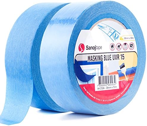 Sanojtape Blue Painters Tape 38mm x 50m (2-Pack) Professional Masking Tape Indoor, Outdoor UV-Resistant Auto Body Car Masking Tape