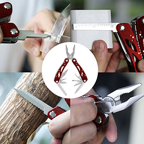 KKtick Edelstahl Multifunktionsmesser Tragbar Multiwerkzeug Klappmesser Zange Drahtschneider Schraubenschlüssel Säge Messer für Camping, Indoor&Outdoor (Rote) - 4