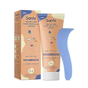 Sanfe Dermatologically Tested Hair Removal Cream for Womens 100gm with Blueberry and Grape Seed Extracts, Repairs Uneven Skin Tone | Painless Removal for Sensitive Skin, Suitable for Legs, Bikiniline