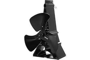 Ventilateur Poele à Bois, Ventilateur Cheminee Alimenté à la Chaleur, Ventilateur à Poêle avec Thermomètre, Silencieux Ventilateur Poele à Granulés Aussi pour Cheminée/Poele à Bois/Gaz/Bûche, Noir