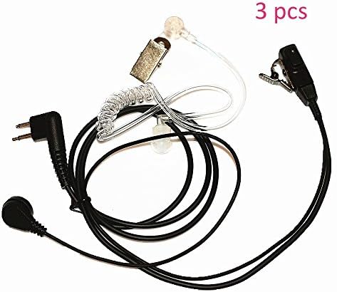 3 pcs : Caloics 2-Pin Acoustic Tube Earphone with in-line clip PTT mic and transparent acoustic tube for MOTOROLA 2-Way Radios XTN, XTN XV, XTN XU, XTN AX, CLS, Spirit, Spirit MU, Spirit MV, CP, GP, SP, CT, PRO, P, DTR, RDX, FDC, Blackbox Series etc.