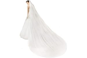 BEAUTELICATE Wedding Bridal Veil 2 Tier Long Trailing Veil Cathedral Length 3m Cut Edge With Metal Comb Off White Ivory