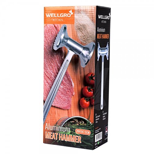 WELLGRO® Fleischklopfer 28 cm – Fleischhammer – Schnitzelklopfer – Steakhammer – Aluminium – Küchenhelfer - 3