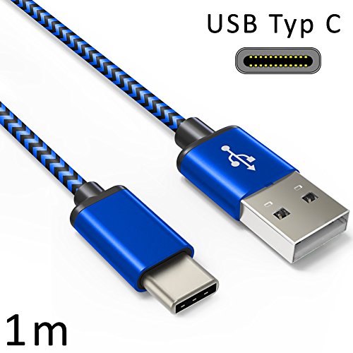 Original COVERLOUNGE - Nylon USB Typ C Auto-Lade-Set / KFZ-LadegerÃ¤t USB-C-Lade-Kabel & KFZ-Stecker / Auto-Adapter fÃ¼r alle Samsung Smartphones mit USB Typ C Anschluss | Farbe: Dunkel Blau | LÃ¤nge: 1 Meter / 1m