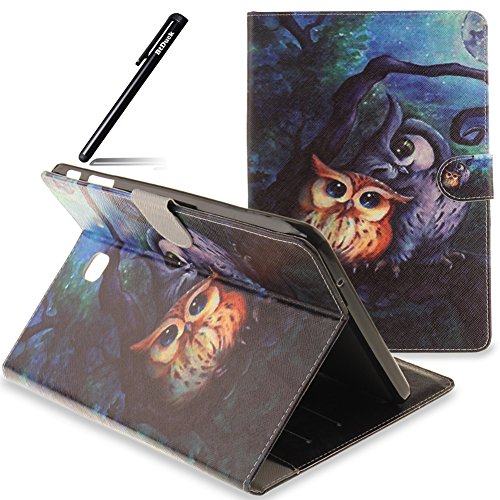 Hülle für Samsung Galaxy Tab E 9.6 T560 mit Muster,BtDuck Ultra Thin PU Leder Tasche Smart Cover Folio Etui Tasche Schutzhülle für Apple Samsung Galaxy Tab E 9.6 T560 Buntes Muster Bookstyle Wallet Ledertasche Bumper Schale Protective Case mit Magnetverschluss Ständerfunktion Eingebaut ID Karte Slots für Kreditkarte/Fahrkarte/Foto/Geld/Rechnung Purse Design Tasche Handyhülle Soft Silikon Backcover Kunstleder Hülle + 1x Schwarz Stift Stylus Pen - Malerei Eule