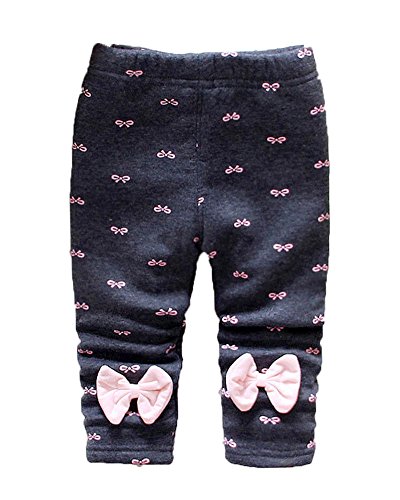 Zhuannian Baby Girls Bowknot Fleece Lining Leggings Trousers (2-3t, Grey bow)