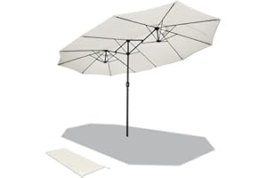 vounot® Parasol de Jardin Double Aluminium 270 x 460cm avec Manivelle Toile 180 GR/m2 Protection Solaire Hauteur 250cm Résistant à l'eau Housse de Protection Inclus Beige