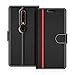 Produktbild COODIO Nokia 6 2018 Hülle Leder, Nokia 6.1 Lederhülle Ledertasche Wallet Handyhülle Tasche Schutzhülle mit Magnetverschluss/Kartenfächer für Nokia 6.1 / Nokia 6 2018, Schwarz/Rot