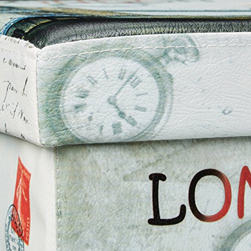 Relaxdays Faltbarer Sitzhocker 38 cm stabiler Sitzwürfel mit trendigen Motiven als praktische Fußablage als Sitzwürfel mit bedrucktem Kunstleder als Aufbewahrungsbox mit Stauraum und Deckel, London - 6