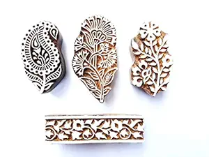 woodenblockstamps 4 Pieces Rosewood Set Printing Block for Saree Salwar Suite Dupatta Textile Printing Block Henna Print and Scrap Booking (3 x 2)