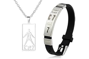 JUGUTA Cr7 Set Di Collane Con Ciondolo A Forma Di Stella Del Calcio, Regolabile, In Acciaio Inox, In Silicone, Per Uomo, Regalo Per I Tifosi Di Calcio, Acciaio Inossidabile Adjustable