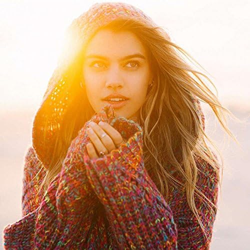 Long Cardigan Hooded Women Rainbow Knitted Sweater Jumper Poncho Cape Coat