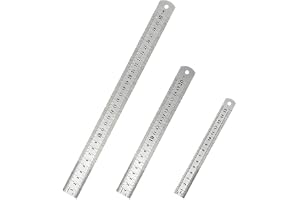 Vaniika linjaler i rostfritt stål, 3 stycken 15/20/30 cm stålskala metall linjal set dubbelsidig skala kant centimeter och tu