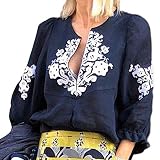 iHENGH Damen Frühling Sommer Top Bluse Bequem Lässig Mode Frauen Blusen V Ausschnitt Casual Halbarm Print T-Shirts Tops Bluse