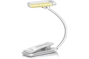 STANBOW 9 LED Reading Light with 3 Color, Touch Dimming Control, USB Rechargeable Clip On Eye Care Lamp with Power Indicator for Kids, Bed Headboard, Music Stand, Book Stand (White) [Energy Class B]