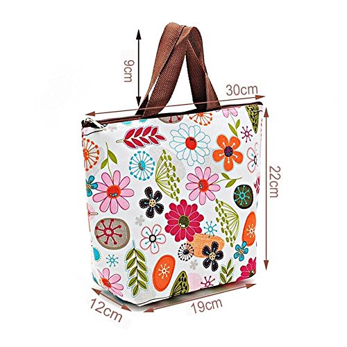 EQLEF® Portable bunte Blumen Muster Lunchbox Bag Lunch Tote gefütterte Tasche tragen - 4